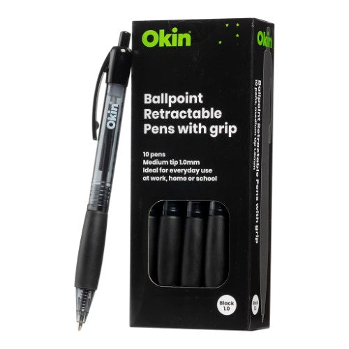 Icon Ballpoint Retractable Pen with Grip Medium Black (Pack of 10)