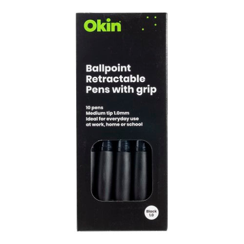 Icon Ballpoint Retractable Pen with Grip Medium Black (Pack of 10)