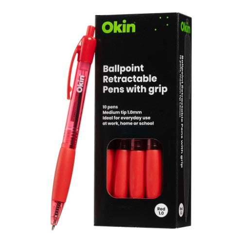 Icon Ballpoint Retractable Pen with Grip Medium Red (Pack of 10)