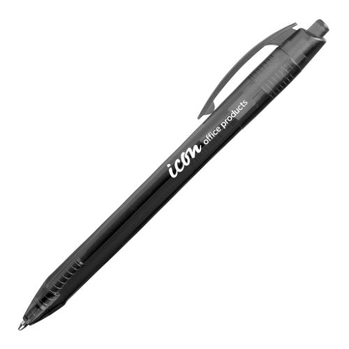 Pack of 10 Icon triangular ballpoint pens in black, featuring a comfortable grip and smooth, waterproof ink for effortless writing.