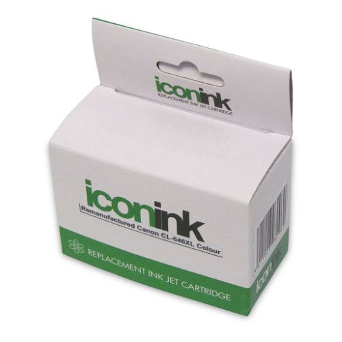 Icon Remanufactured Canon CL-646 XL Colour Ink Cartridge for vibrant prints, 300-page yield, compatible with various PIXMA printers.