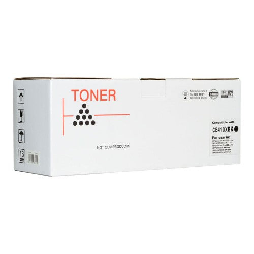 Icon Compatible HP CE410X Black Toner Cartridge for HP LaserJet Pro, yielding up to 4,000 pages of high-quality prints.