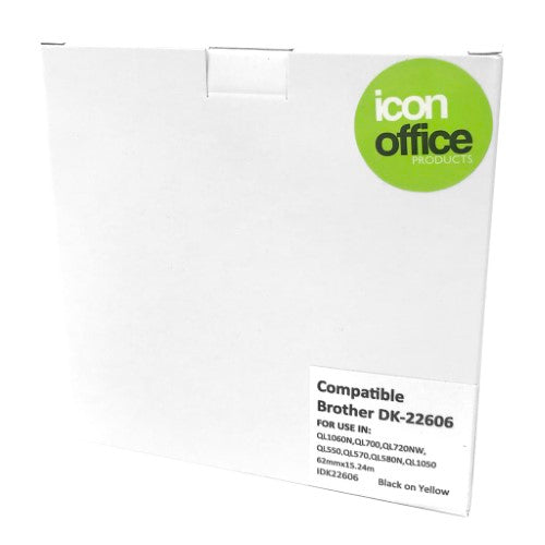 Icon Compatible with Brother DK Paper Tape 62mmx15m Black on Yellow