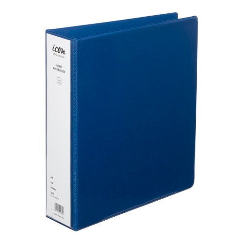 Navy Blue A4 Icon Insert Binder with 50mm 2D ring clip and clear pockets for personalized document organization.