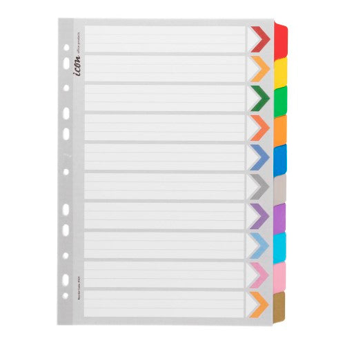 Icon Cardboard Dividers with Reinforced Tabs 10 Tab Coloured