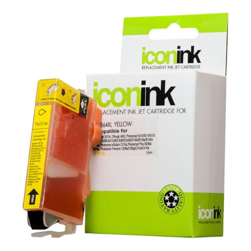 Icon Compatible HP 564 Yellow XL Ink Cartridge for vibrant prints, 750-page yield, compatible with various HP printers.