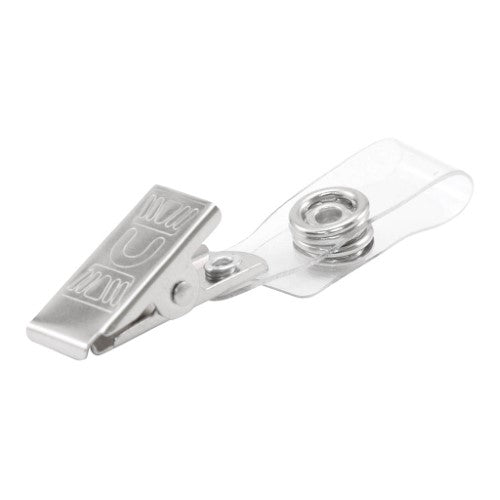 Box of 25 durable nickel-plated ID card clips with heavy-duty springs for secure badge attachment in professional settings.