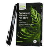 Icon Permanent Marker Pen Style Black (Pack of 12)