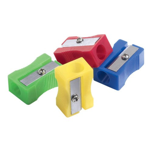 Pack of 24 Icon Pencil Sharpeners in assorted colors, perfect for effortless sharpening at school or home.