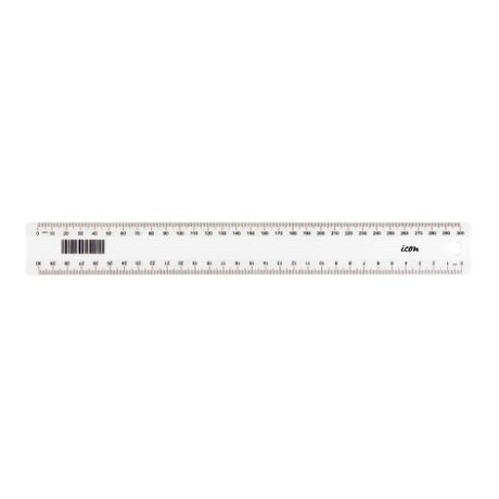 Pack of 25 Icon White 30cm rulers with dual measurements for precise lines and versatile use in school or office.