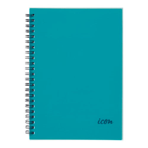 Pack of 3 A5 Icon Spiral Notebooks with aqua PP covers, 200 ruled pages, ideal for notes and journaling.