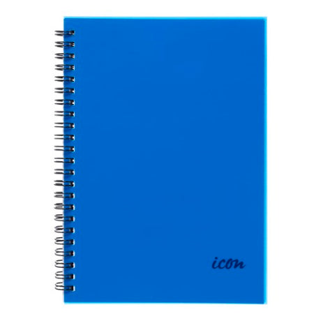 Pack of 3 Icon Spiral Notebooks A5 with blue PP covers, 200 pages, double wire bound, and 7mm ruled lines.