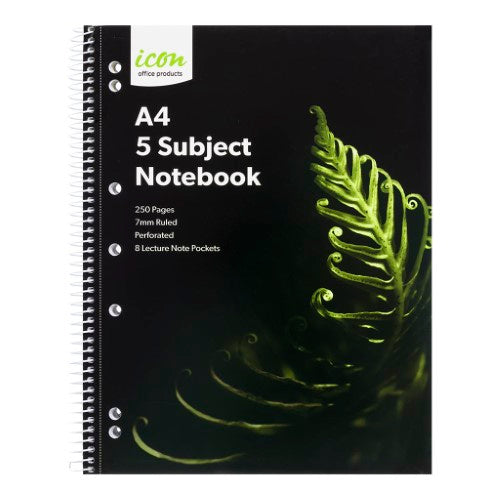 Icon Spiral 5 Subject Notebook A4 Soft Cover 250pg  (Pack of 2)