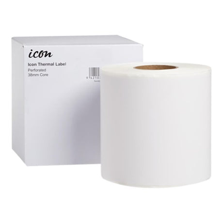 Roll of 2000 Icon thermal labels, 44x22mm, ideal for shipping and retail with high-quality print and strong adhesive.