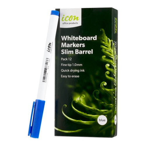 Icon Whiteboard Marker Slim Barrel Fine Tip Blue (Pack of 12)