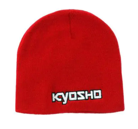 Kyosho Beanie Red featuring iconic logo, stylish and cozy for RC enthusiasts, perfect for cold weather outings.