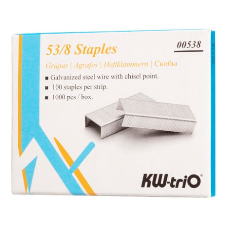 KW-triO 53/8 staples box of 1000, durable galvanized steel, sharp chisel point for smooth stapling.