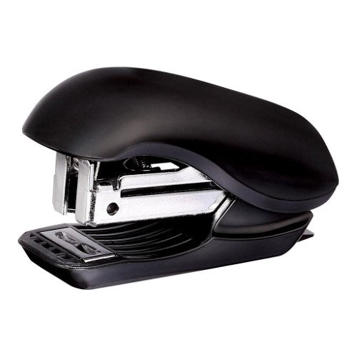 Compact black KW-triO Dolphin Mini Stapler with staple remover, 12-sheet capacity, ideal for school or office use.