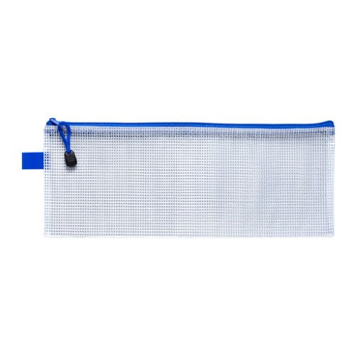 12-pack of oversized Icon PVC pencil cases with blue zipper, durable mesh, and water-resistant design for versatile organization.