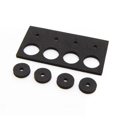 Mon-Tech Racing SBS Silent Body Spacers (8 pcs) in black, designed to reduce noise and vibrations in RC car bodyshells.