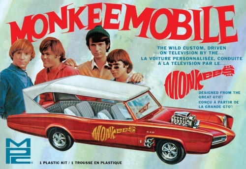 1/25 scale model of the iconic Monkeemobile TV car with detailed parts and retro design features.