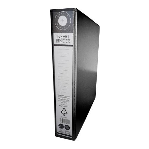 Black A4 OSC Insert Binder with 3D D-rings, holding up to 250 sheets, eco-friendly and customizable for organization.