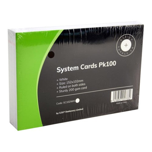 Pack of 100 white OSC System Cards (102 x 152mm) with red borders, perfect for notes, flashcards, and organization.