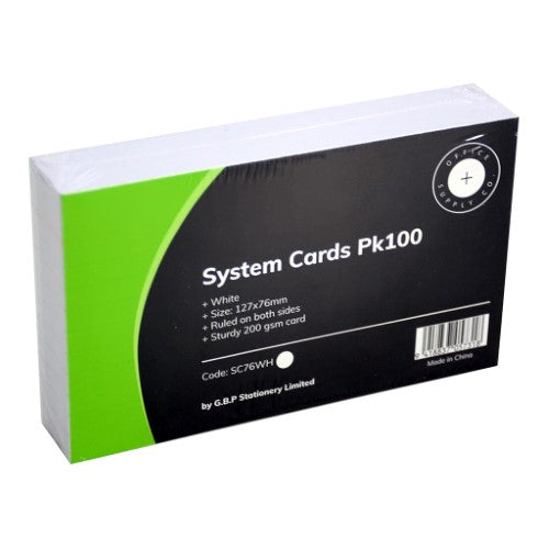 Pack of 100 white OSC System Cards 76 x 127mm with dual-sided print and red border for effective organization.