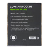 Premium A5 copysafe pockets, 100 pack, acid-free, durable, reinforced edges for document protection and organization.