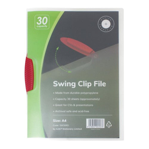 Red A4 OSC Report Cover with swing clip, holds up to 30 sheets, made from durable polypropylene for stylish document presentation.