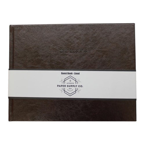 OSC Vintage Guest Book in rich brown, 176 lined pages, elegant PU cover for weddings and special events.