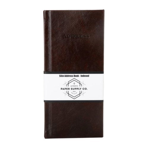 OSC Citta Address Book in Vintage Brown with elegant Saffiano cover, A-Z indexed cream pages, and slimline design.