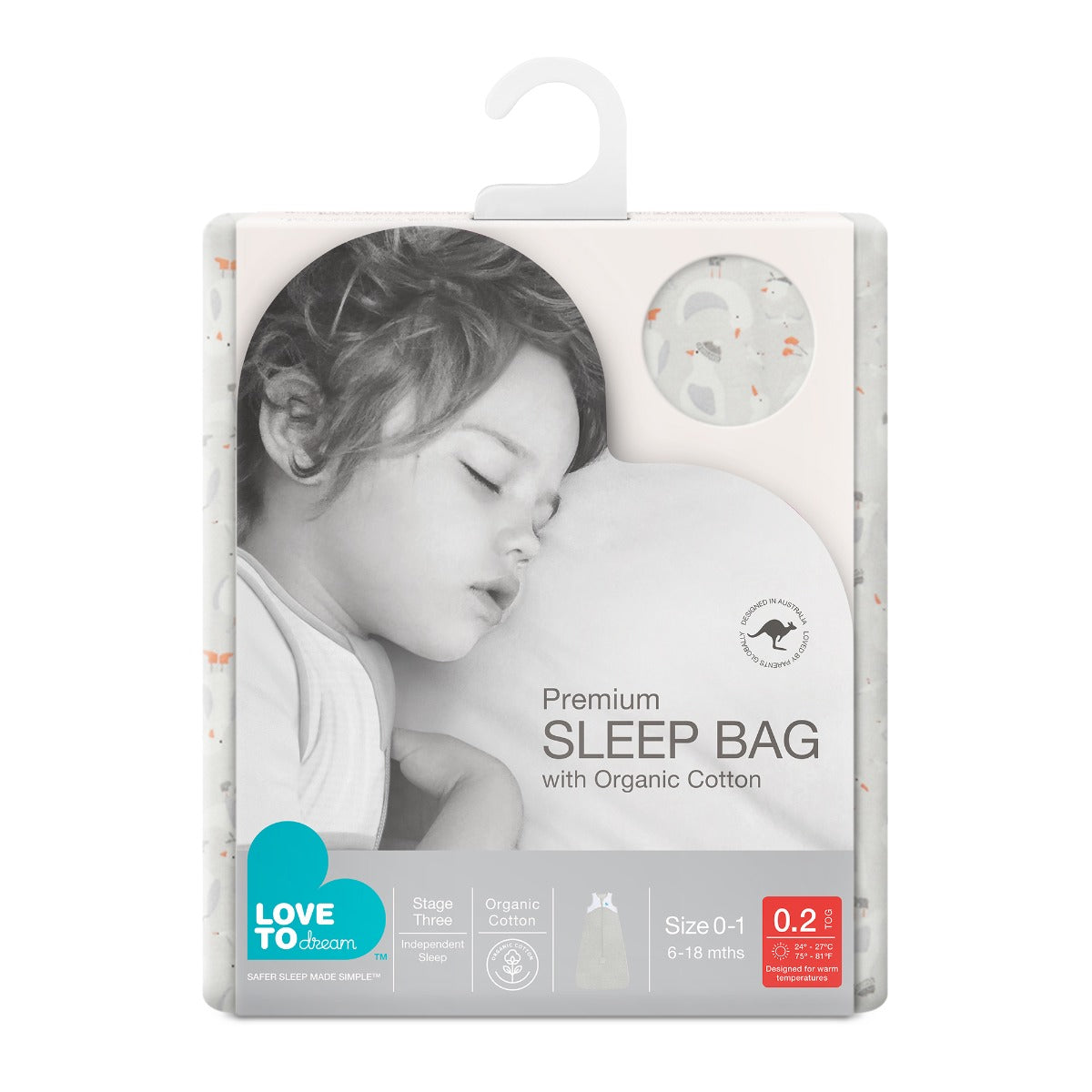 Love to Dream Sleep Bag Organic Lite 0.2 TOG - Clouds Grey - 6-18m