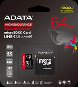 ADATA High Endurance microSDXC UHS-I U3 A2 V30 Card with Adapter 64GB