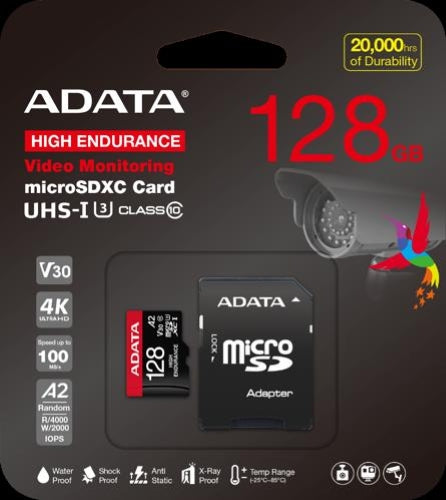 ADATA High Endurance microSDXC UHS-I U3 A2 V30 Card with Adapter 128GB
