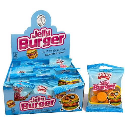 Burger Shaped Gummy Candy 50g Dragon Pack of 24