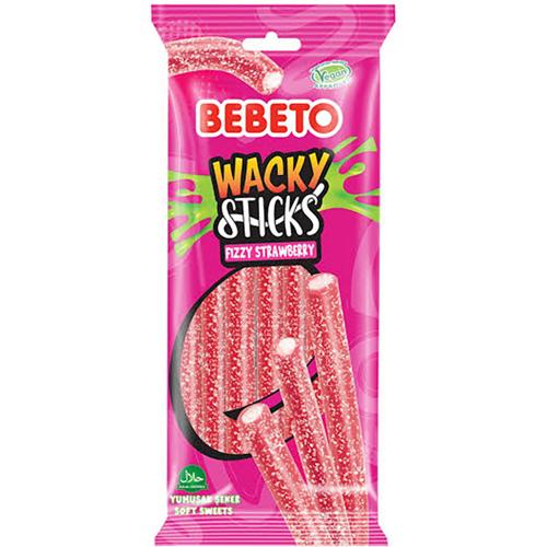 Fizzy Strawberry Wacky Stick Candy 180g Bebeto Pack of 12