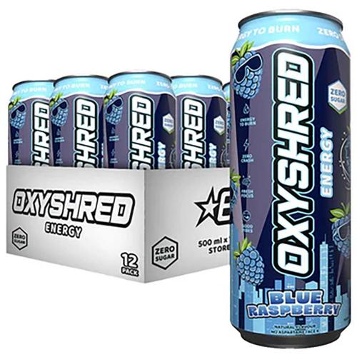 Zero Sugar Energy Drink Blue Raspberry 500ml OxyShred Pack of 12