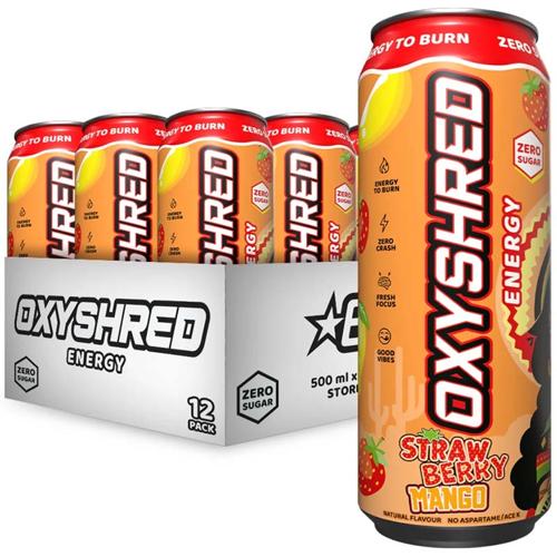 Zero Sugar Energy Drink Strawberry Mango 500ml OxyShred Pack of 12