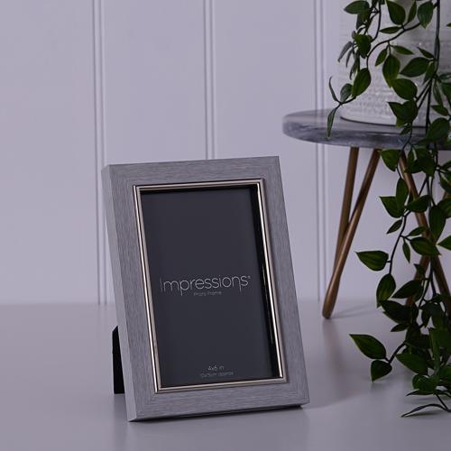 Photo Frame - Impressions Grey Faux Wood & Silver 4x6in