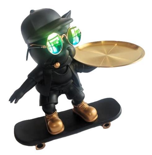 Bulldog on Skateboard Serving Plate Figurine 25cm