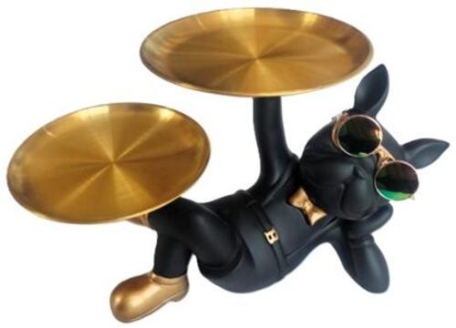 Bulldog Serving Figurine with 2 Plates 27cm