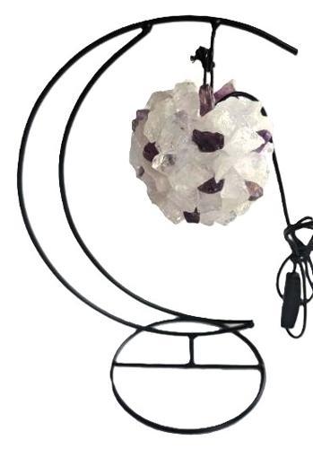 Crystal LED Moon Lamp - Purple Fluorite & Clear Quartz