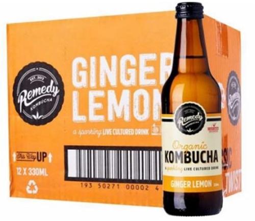 KOMBUCHA GINGER LEMON 330ML 12s - Remedy