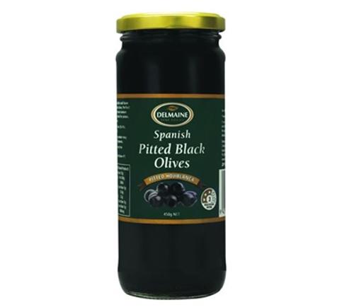 OLIVES BLACK PITTED 450GM  - Delmaine