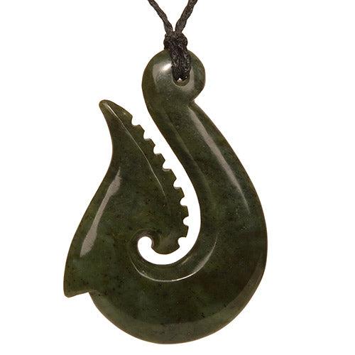 New Zealand Pounamu Greenstone Hei Matau Fish Hook Necklace 75 x 51mm