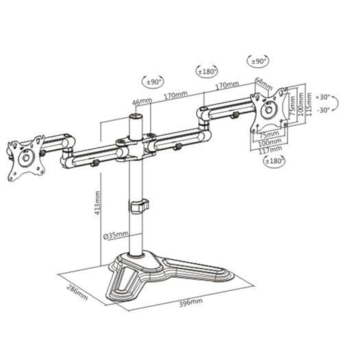 BRATECK 17-32'' Dual Screen Articulating Monitor Stand Free-Tilting