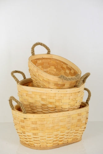 Set of 3 Wood Strip Rectangle Baskets