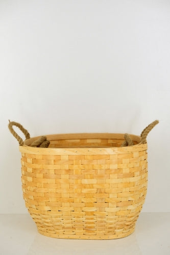 Set of 3 Wood Strip Deep Rectangle Baskets