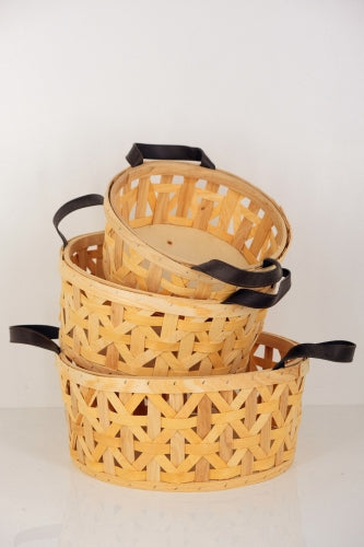Set of 3 Wood Plait Round Baskets